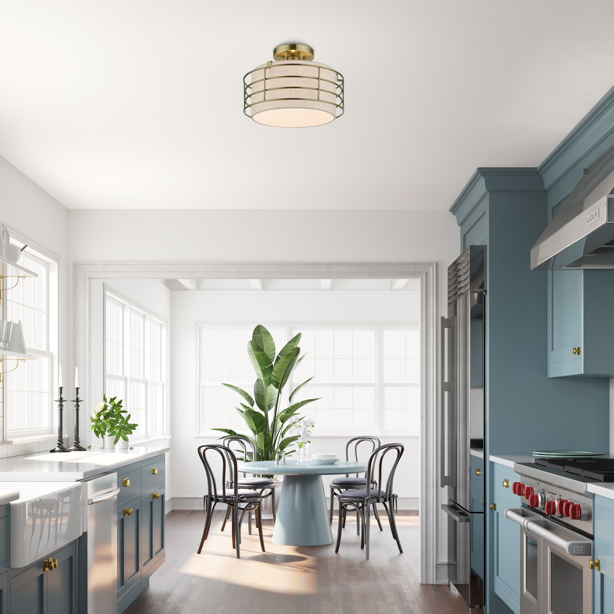 1 Light Antique Brass Medium Semi-Flush