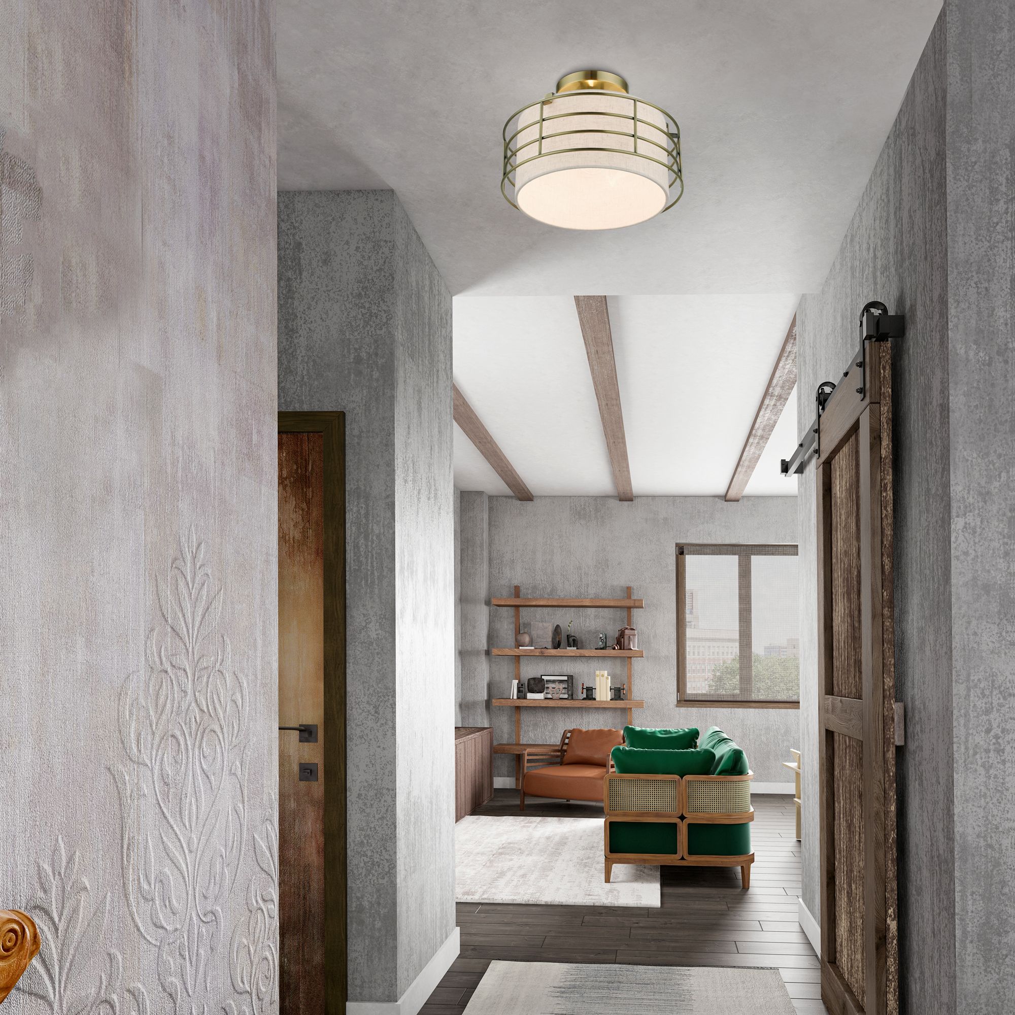 1 Light Antique Brass Medium Semi-Flush