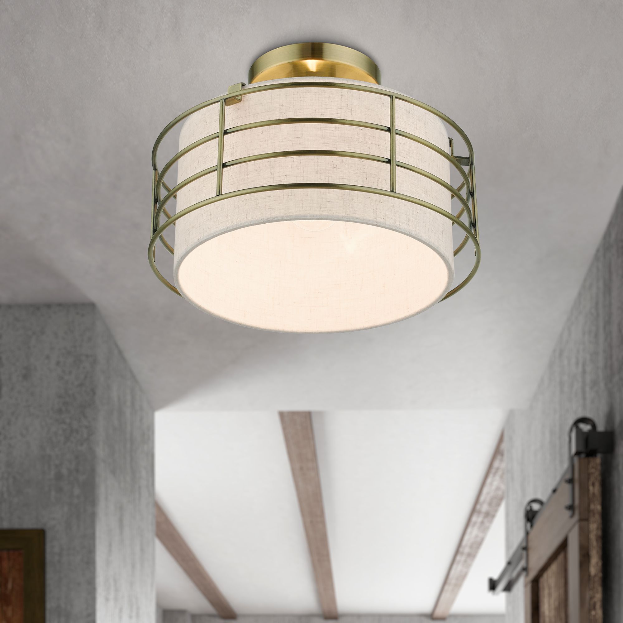 1 Light Antique Brass Medium Semi-Flush