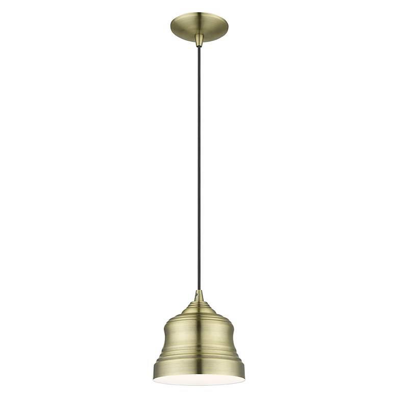 Image 4 1 Light Antique Brass Mini Bell Pendant with Shiny White Finish Inside more views