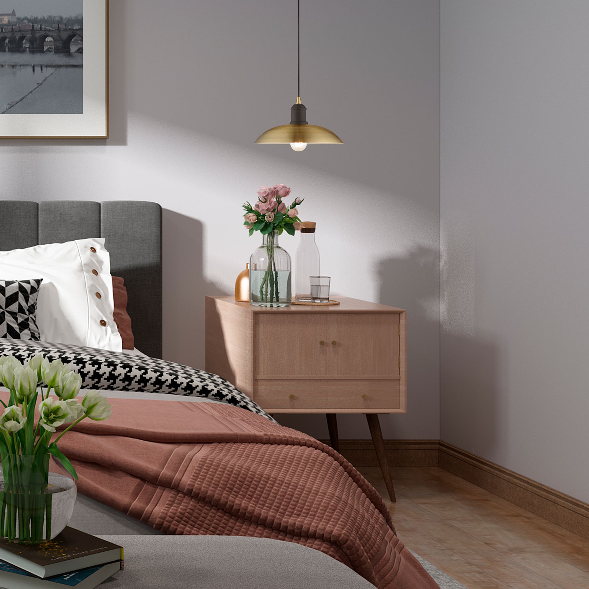 1 Light Antique Brass Mini Pendant