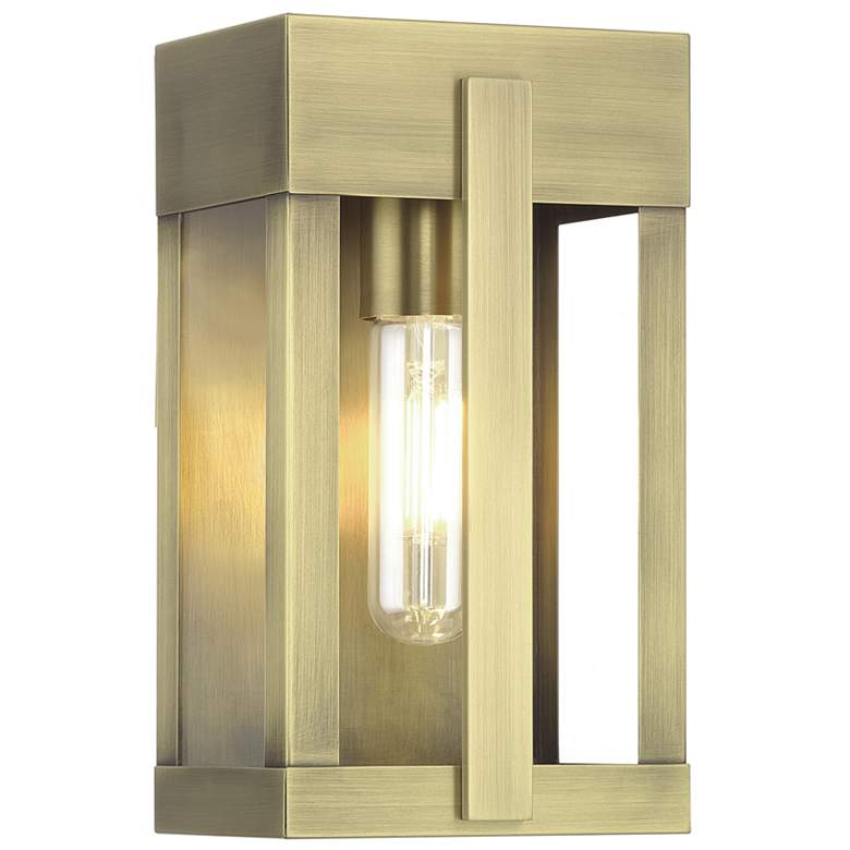 Image 1 1 Light Antique Brass Small Outdoor Wall Lantern with Clear Glass