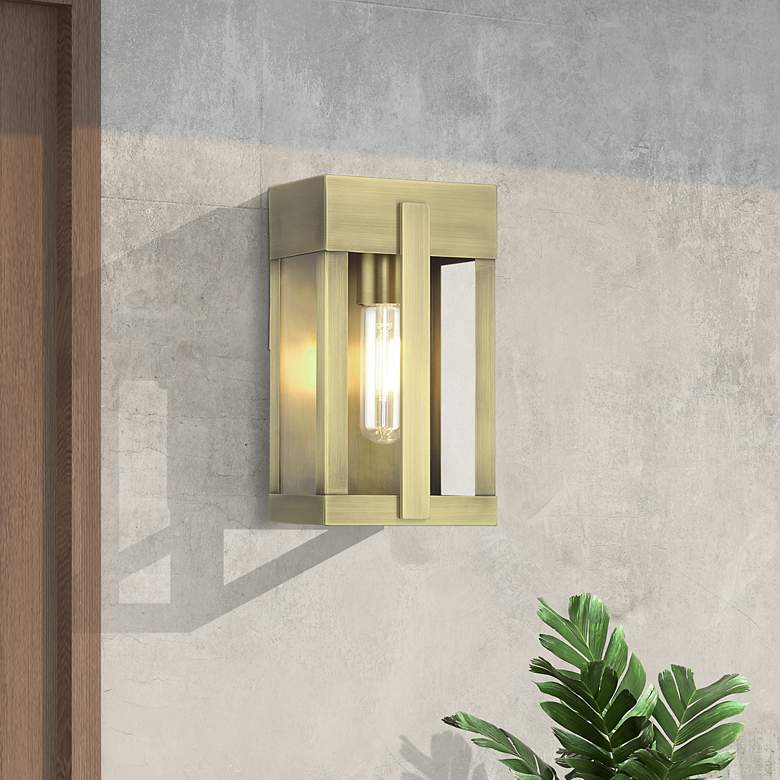 Image 1 1 Light Antique Brass Small Outdoor Wall Lantern with Clear Glass