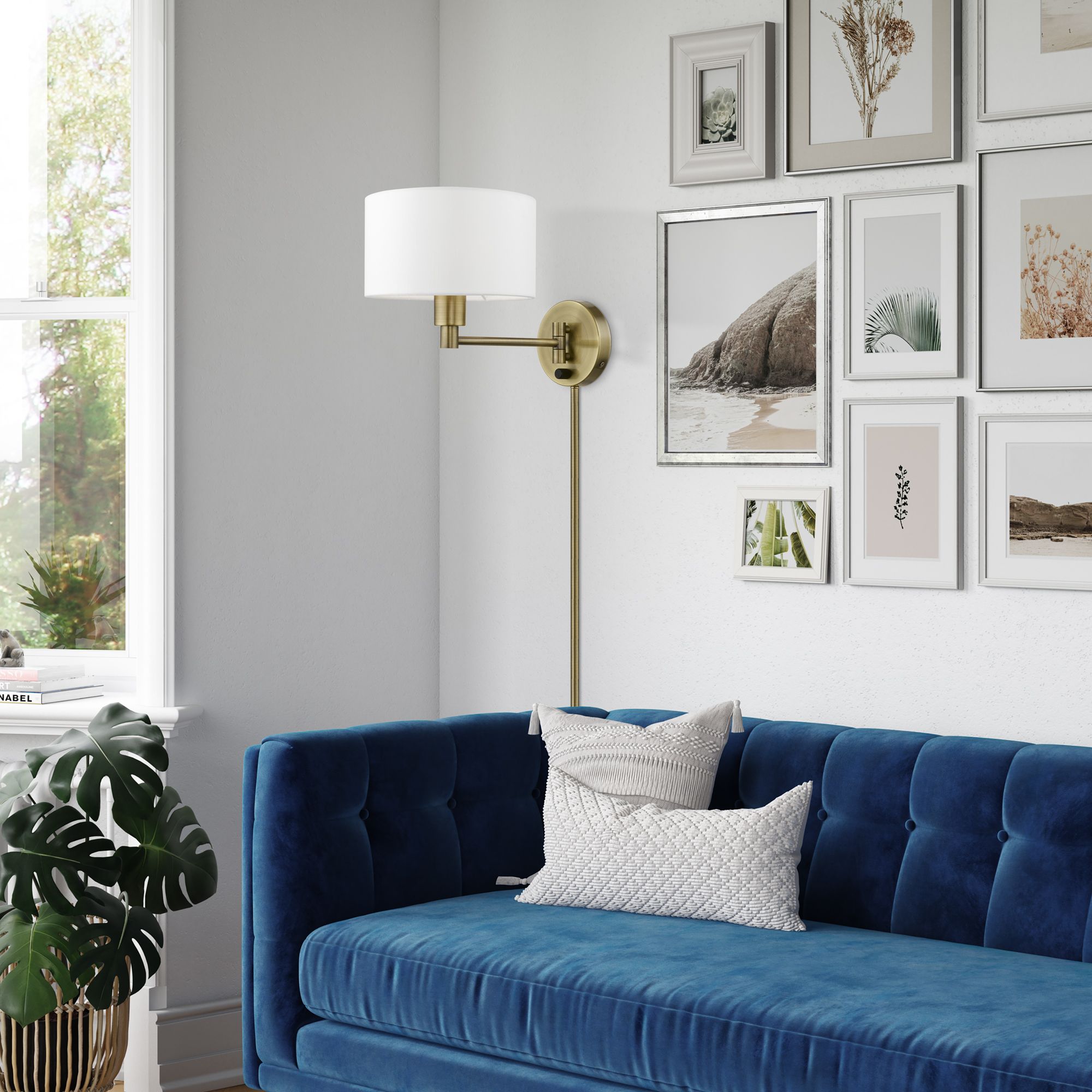 1 Light Antique Brass Swing Arm Wall Lamp