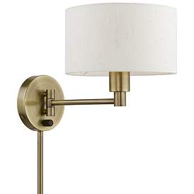 Image1 of 1 Light Antique Brass Swing Arm Wall Lamp