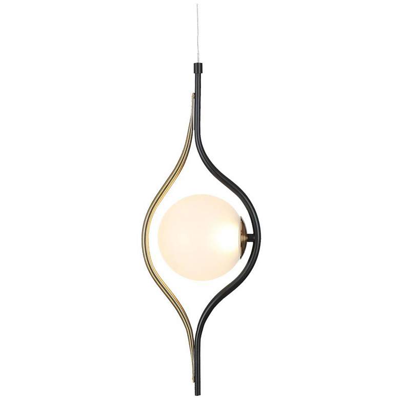 Image 1 1-light Black and Brass Ball LED Pendant Lamp with Frosted Glass