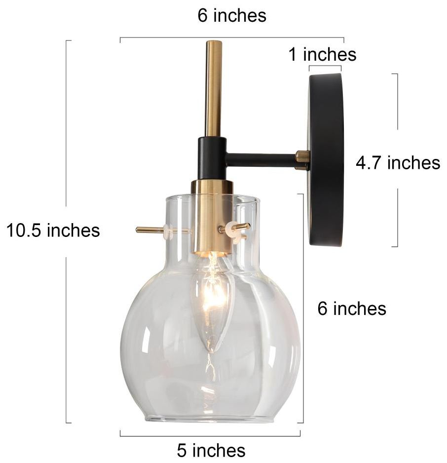 Image 2 1-Light Black and Brass Bathroom Vanity Light more views