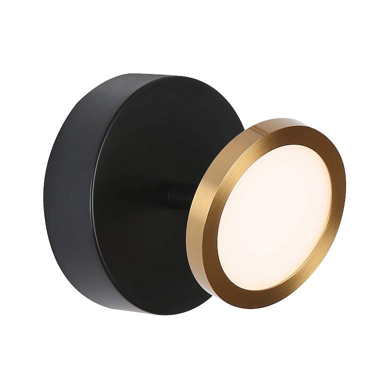Image 1 1-Light Black and Brass Round Integrated LED Wall Sconce