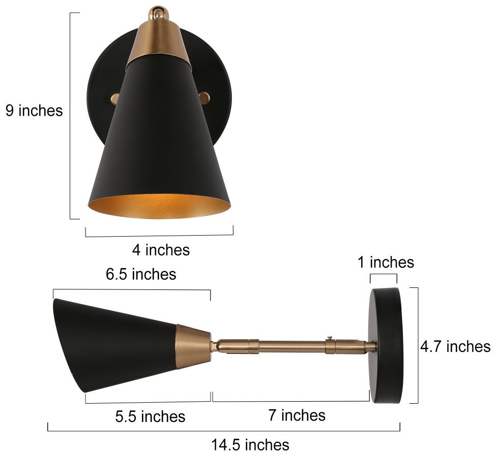 Image 3 1-Light Black and Brass Wall Sconce more views