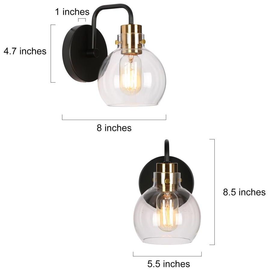 Image 2 1-Light Black and Brass Wall Sconce more views