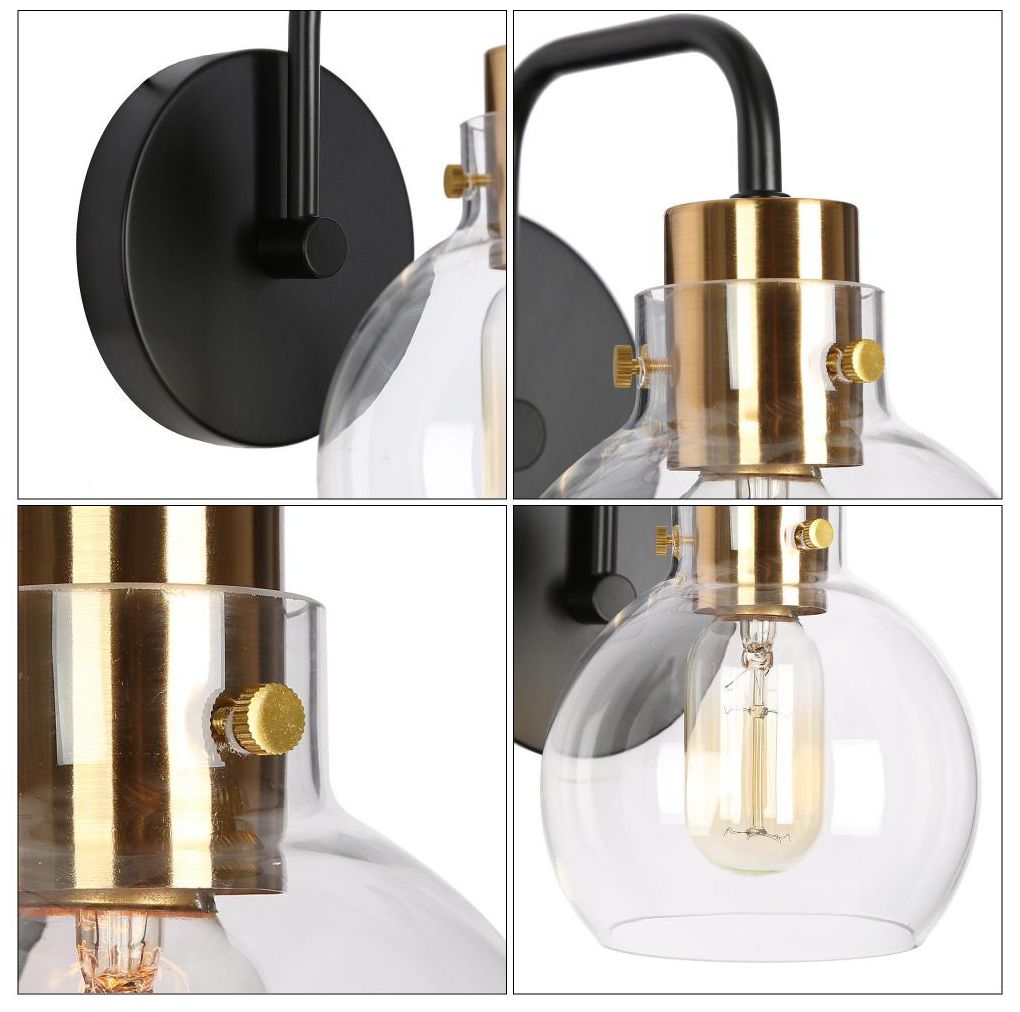 Image 3 1-Light Black and Brass Wall Sconce more views