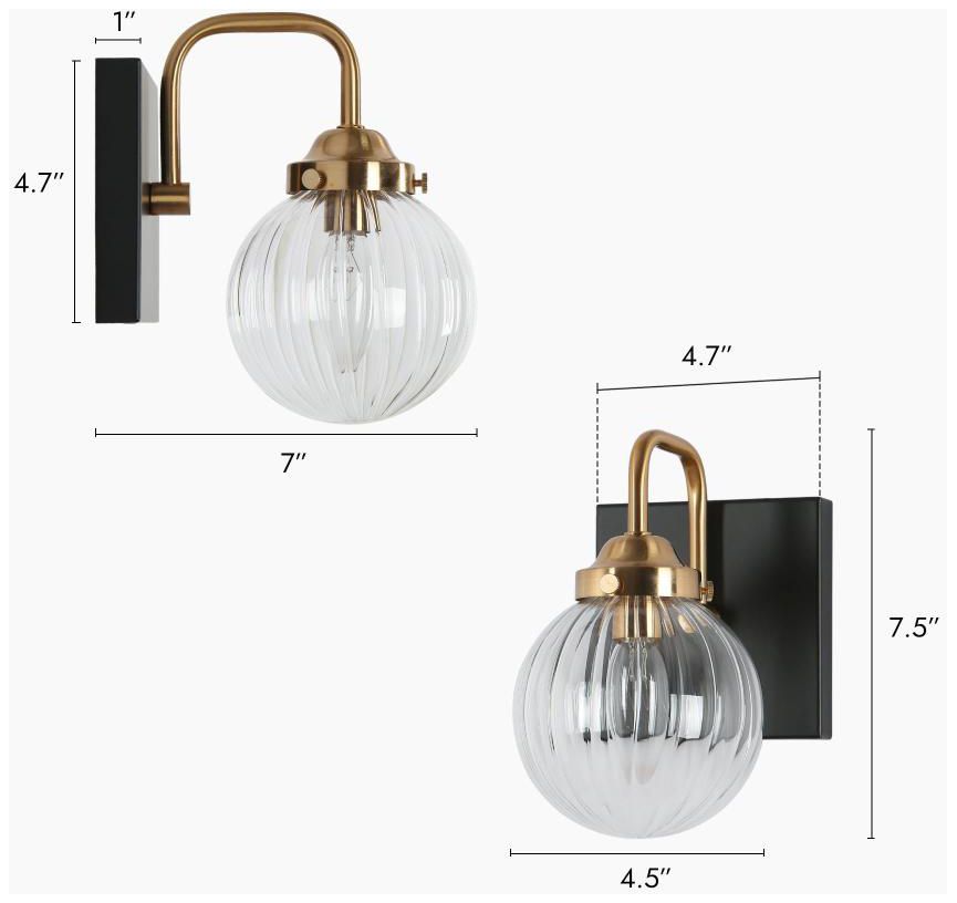 Image 2 1-Light Black Bathroom Vanity Light with Globe Clear Glass more views