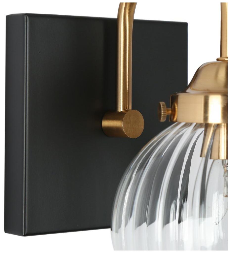 Image 4 1-Light Black Bathroom Vanity Light with Globe Clear Glass more views