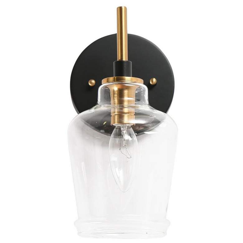 Image 1 1-Light Black Bathroom Wall Sconce with Bell Clear Glass