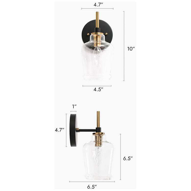 Image 2 1-Light Black Bathroom Wall Sconce with Bell Clear Glass more views