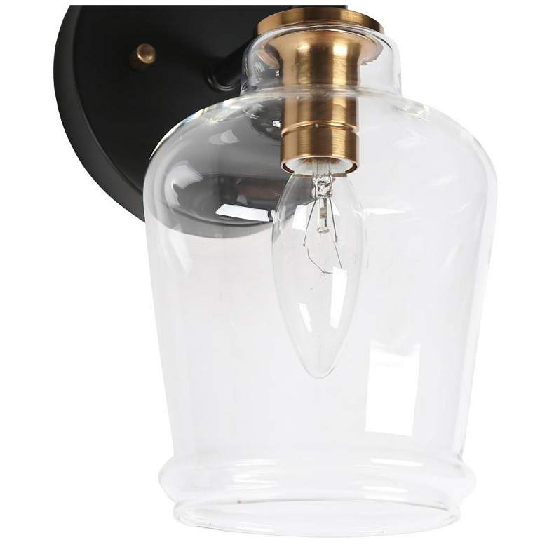 Image 3 1-Light Black Bathroom Wall Sconce with Bell Clear Glass more views