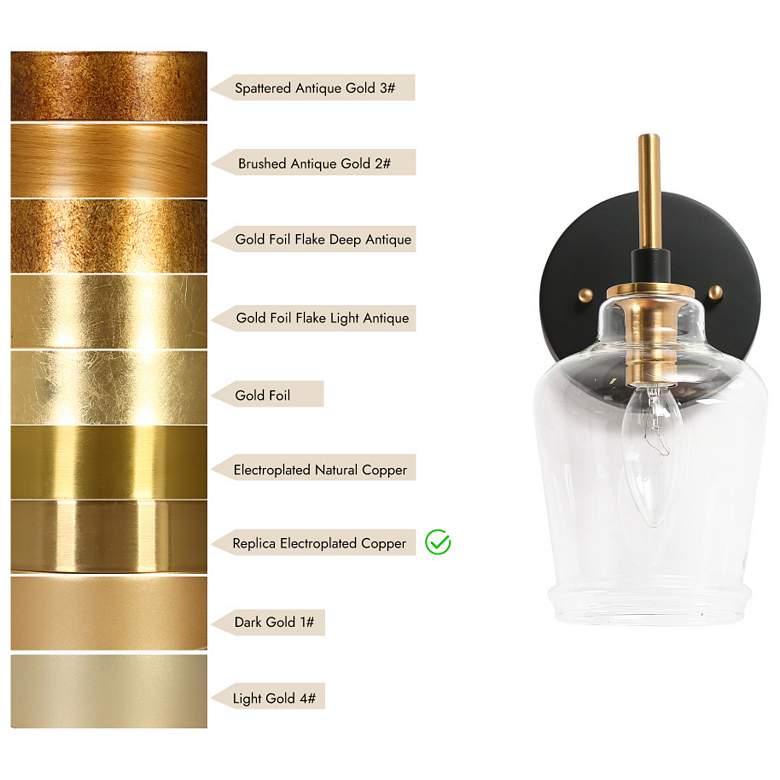 Image 6 1-Light Black Bathroom Wall Sconce with Bell Clear Glass more views