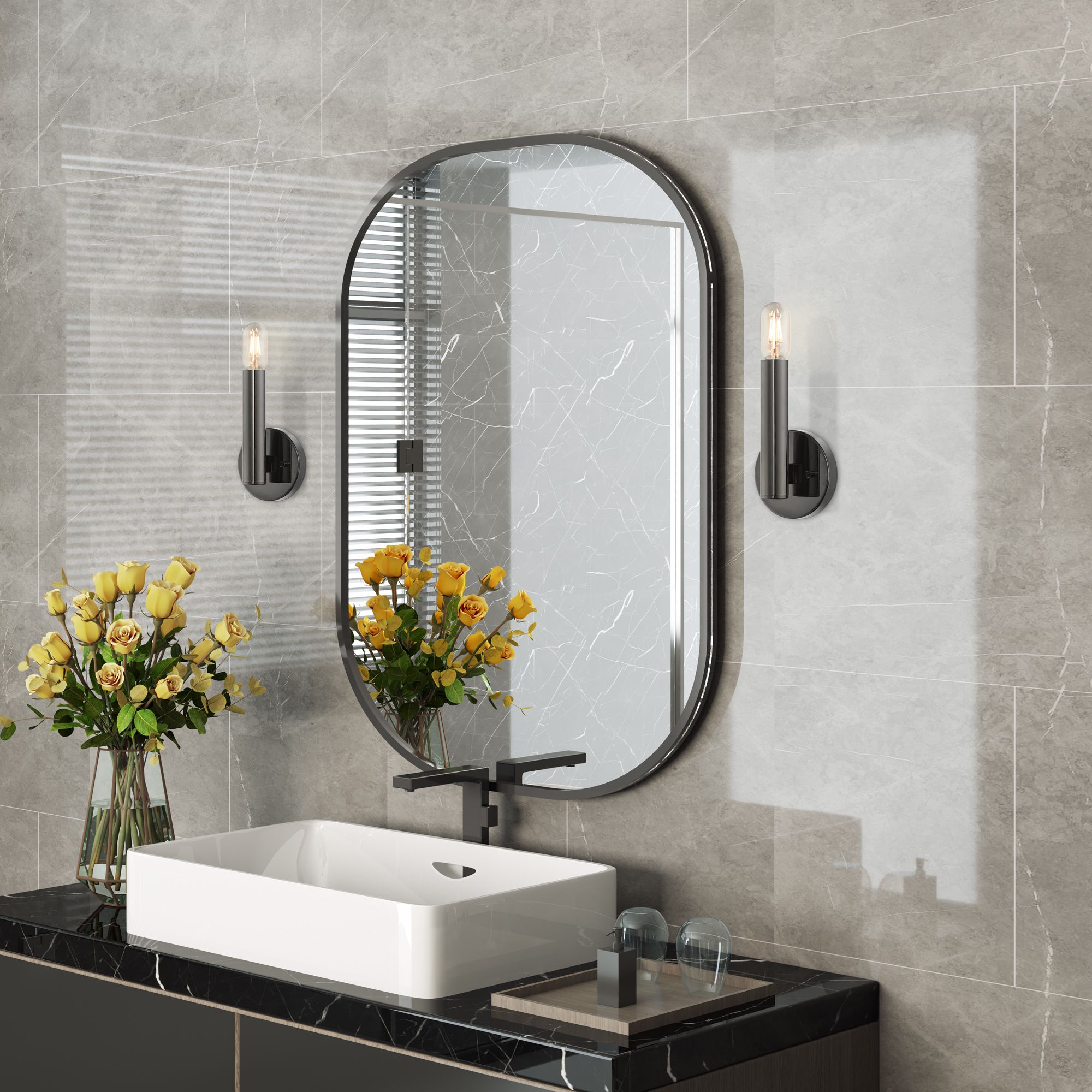 1 Light Black Chrome ADA Sconce