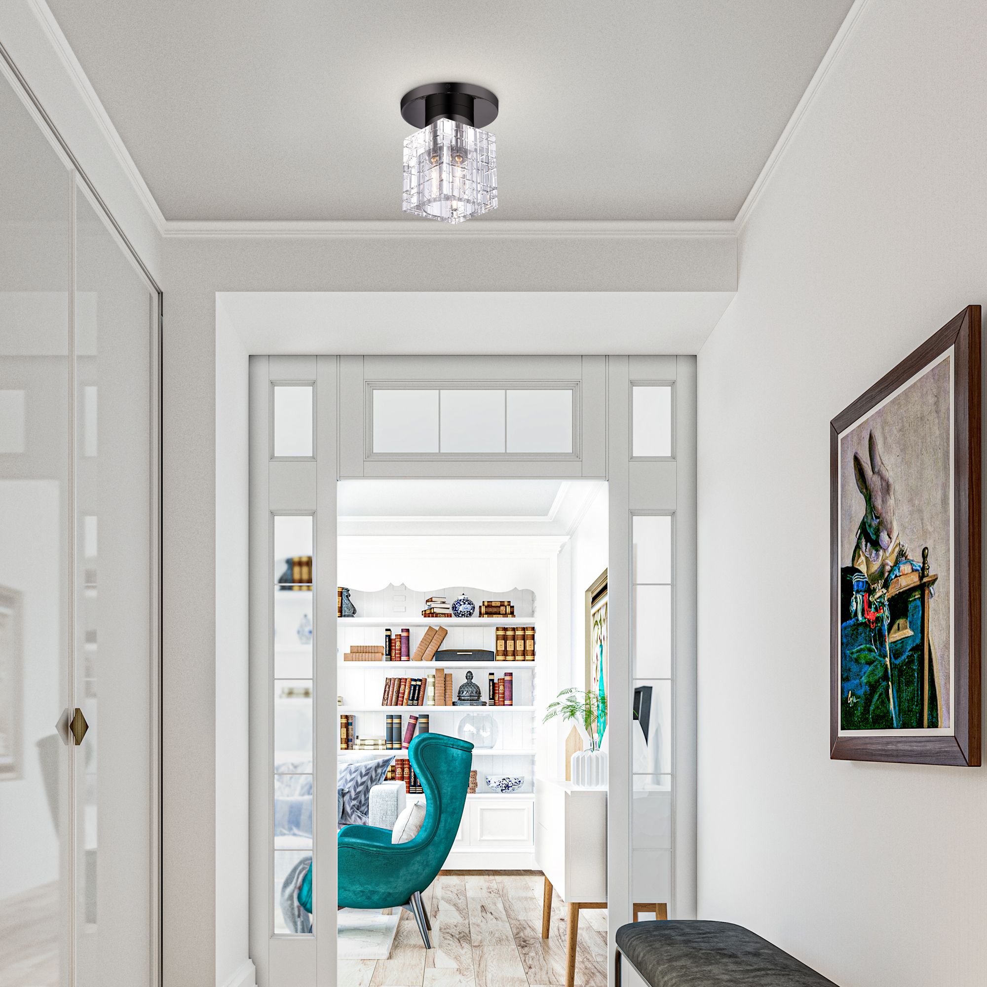 1 Light Black Chrome Crystal Semi-Flush