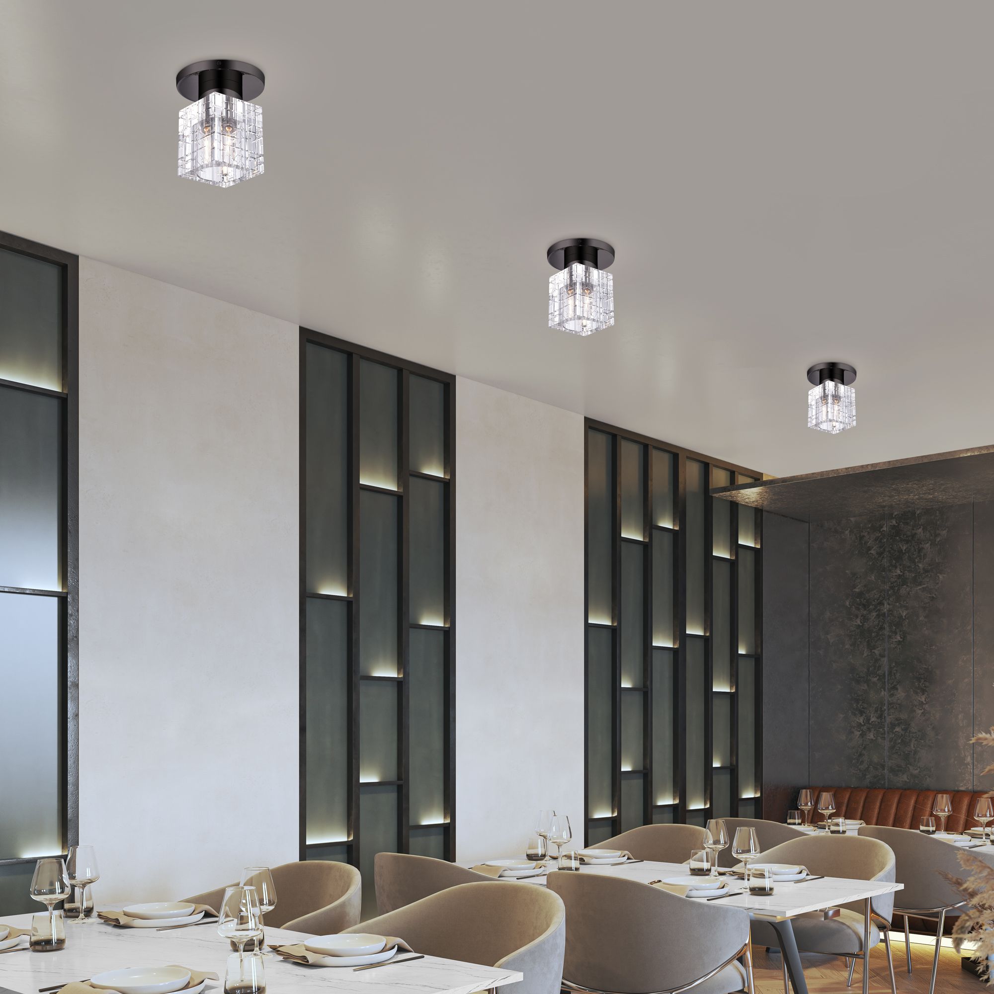 1 Light Black Chrome Crystal Semi-Flush