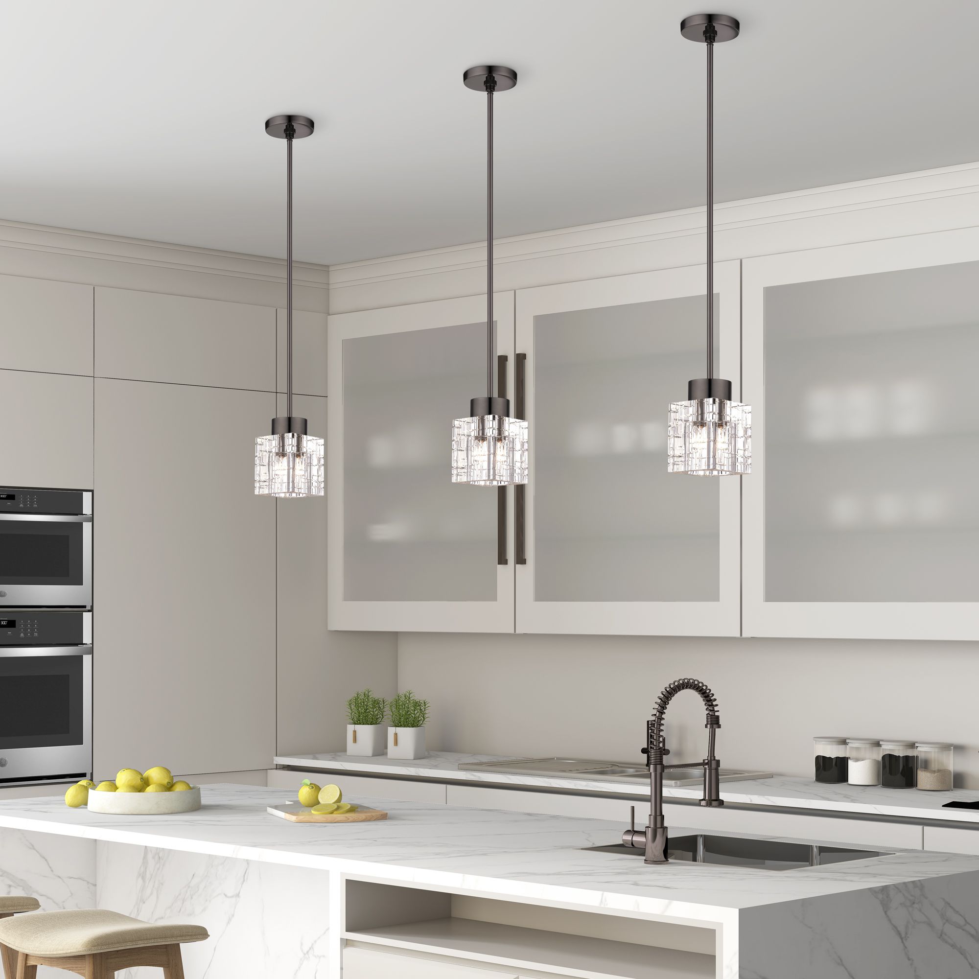 1 Light Black Chrome Crystal Single Pendant