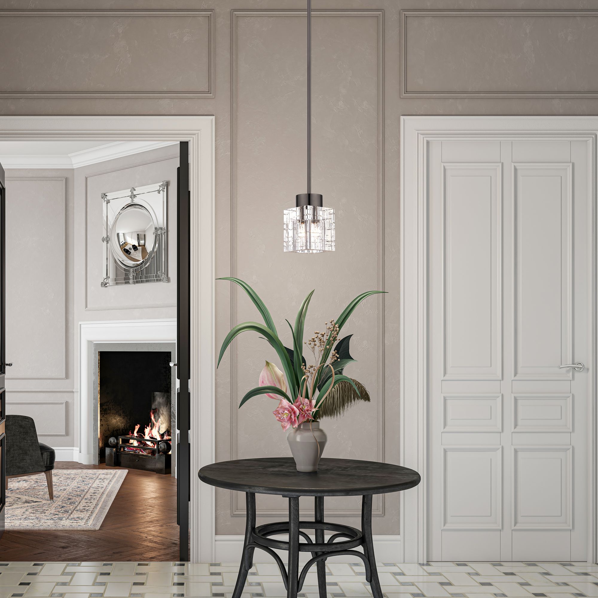 1 Light Black Chrome Crystal Single Pendant