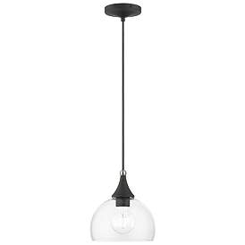 Image1 of 1 Light Black Glass Pendant with Brushed Nickel Finish Accents