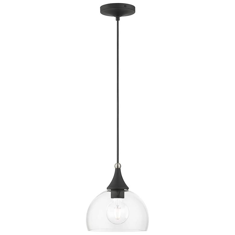 Image 2 1 Light Black Glass Pendant with Brushed Nickel Finish Accents