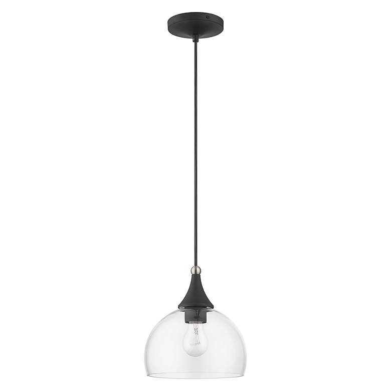 Image 4 1 Light Black Glass Pendant with Brushed Nickel Finish Accents more views
