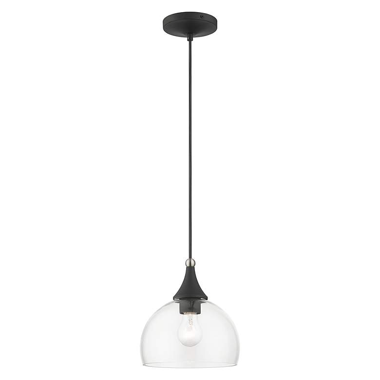 Image 5 1 Light Black Glass Pendant with Brushed Nickel Finish Accents more views