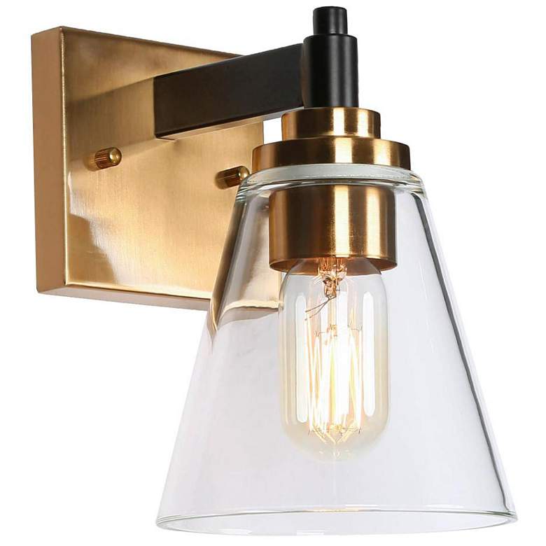 Image 1 1-Light Black Indoor Wall Sconce with Cone Clear Glass