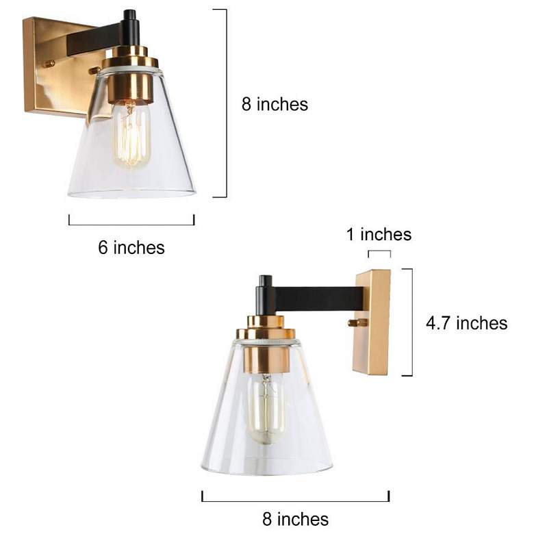 Image 2 1-Light Black Indoor Wall Sconce with Cone Clear Glass more views