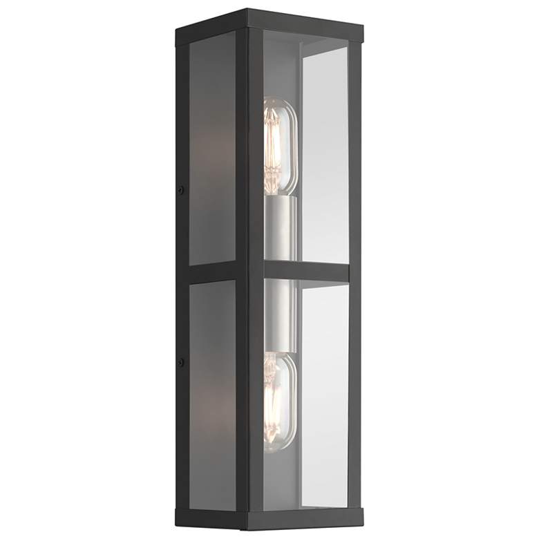 Image 1 1 Light Black Outdoor ADA Wall Lantern with Brushed Nickel Finish Accents
