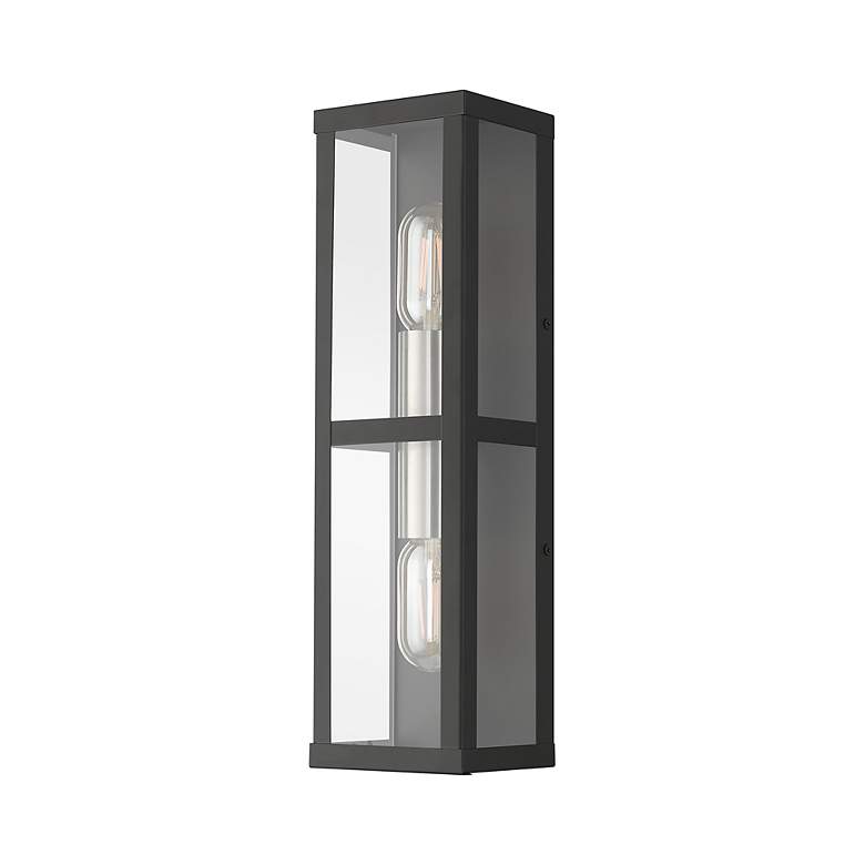 Image 3 1 Light Black Outdoor ADA Wall Lantern with Brushed Nickel Finish Accents more views