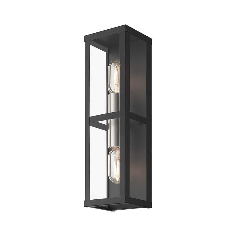 Image 4 1 Light Black Outdoor ADA Wall Lantern with Brushed Nickel Finish Accents more views