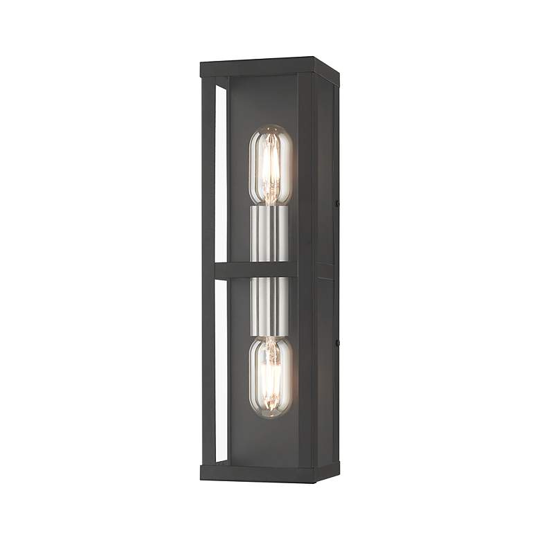 Image 5 1 Light Black Outdoor ADA Wall Lantern with Brushed Nickel Finish Accents more views