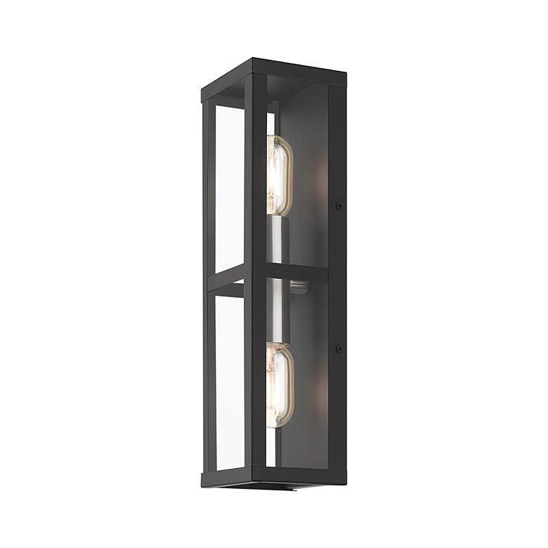 Image 6 1 Light Black Outdoor ADA Wall Lantern with Brushed Nickel Finish Accents more views