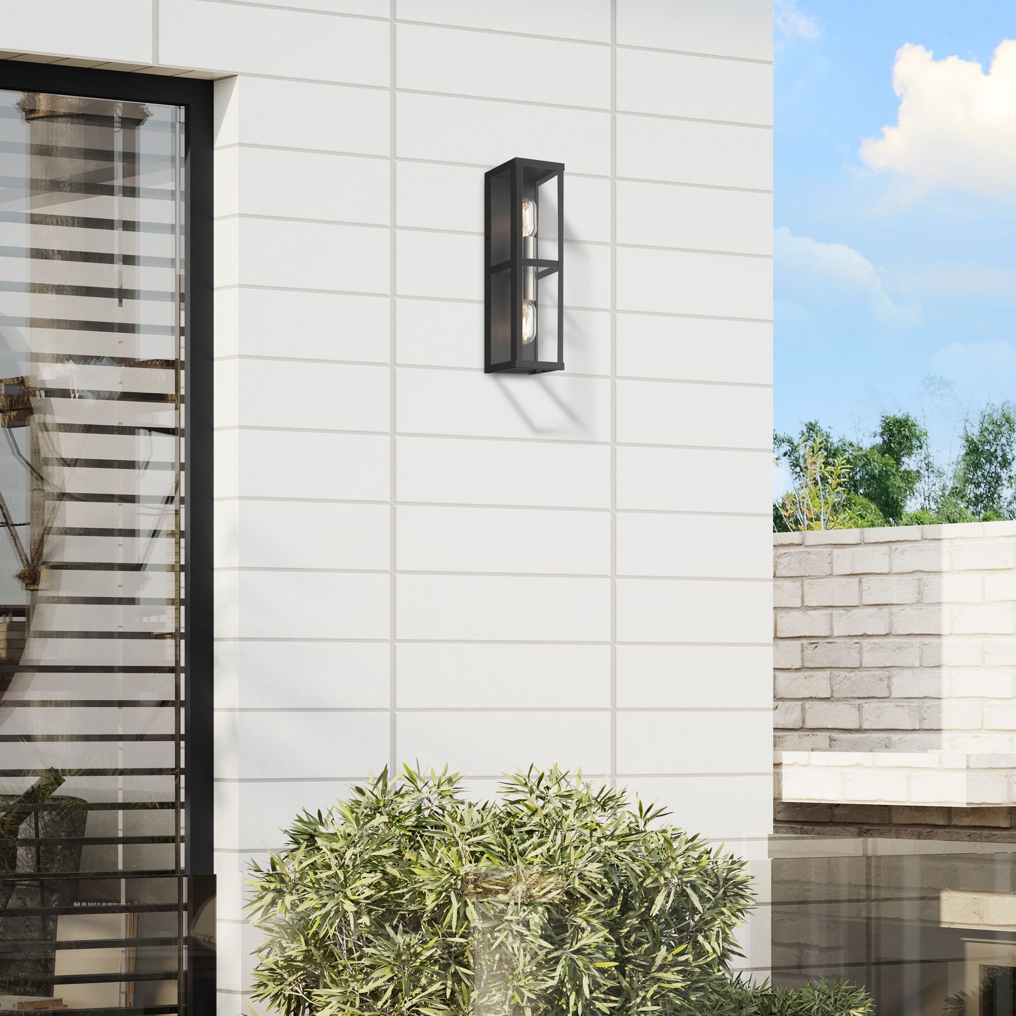 1 Light Black Outdoor ADA Wall Lantern with Brushed Nickel Finish Accents