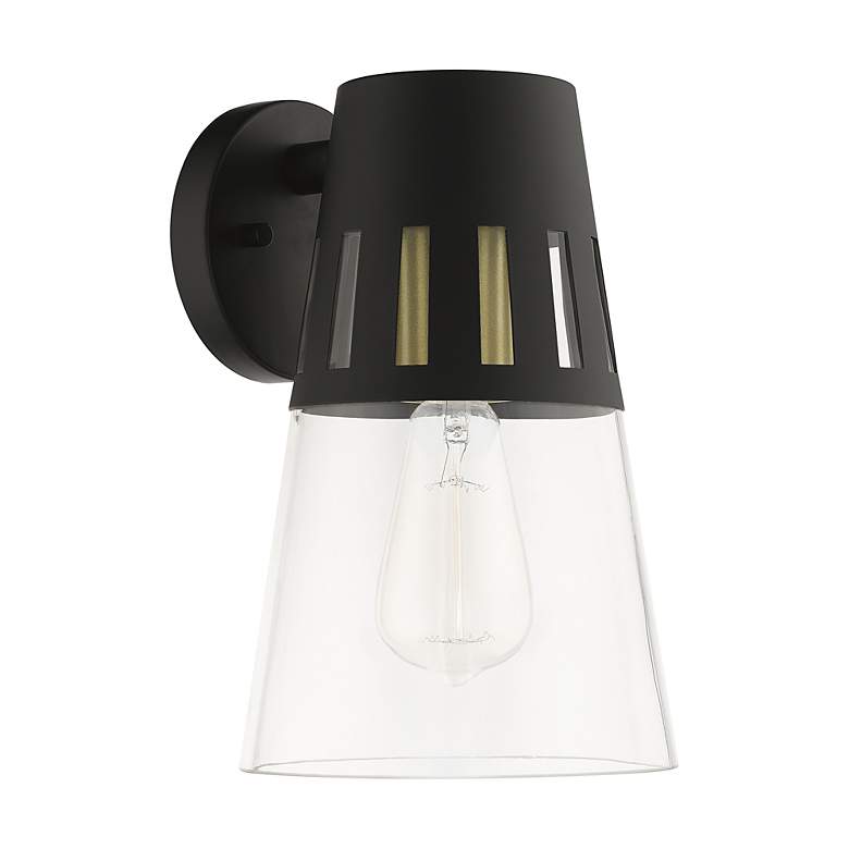 Image 3 1 Light Black Outdoor Medium Wall Lantern with Soft Gold Finish Accents more views
