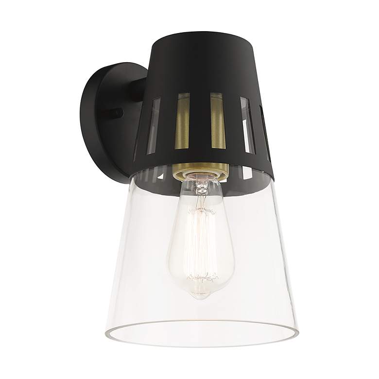 Image 4 1 Light Black Outdoor Medium Wall Lantern with Soft Gold Finish Accents more views