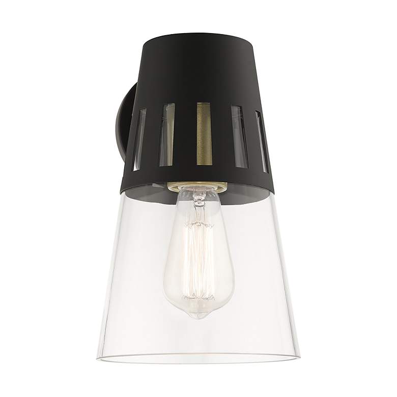 Image 5 1 Light Black Outdoor Medium Wall Lantern with Soft Gold Finish Accents more views