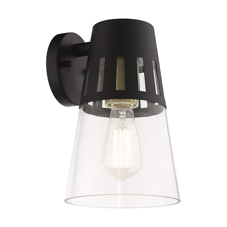 Image 6 1 Light Black Outdoor Medium Wall Lantern with Soft Gold Finish Accents more views
