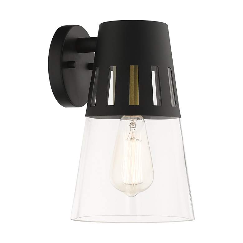 Image 7 1 Light Black Outdoor Medium Wall Lantern with Soft Gold Finish Accents more views