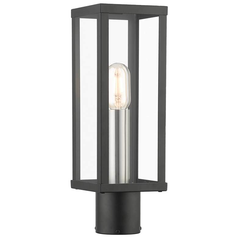 Image 1 1 Light Black Outdoor Post Top Lantern with Brushed Nickel Finish Accents