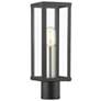 1 Light Black Outdoor Post Top Lantern with Brushed Nickel Finish Accents
