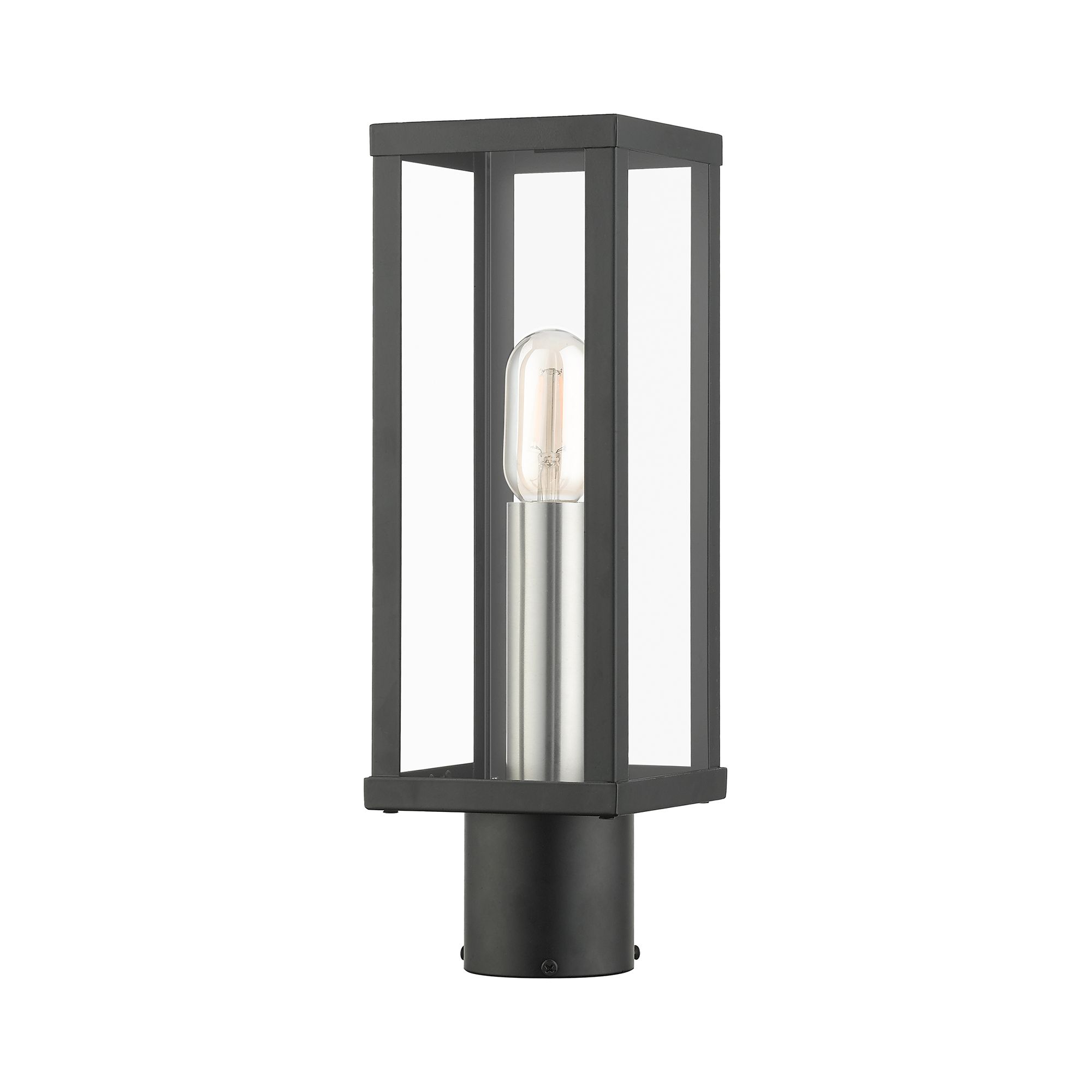 Image 3 1 Light Black Outdoor Post Top Lantern with Brushed Nickel Finish Accents more views