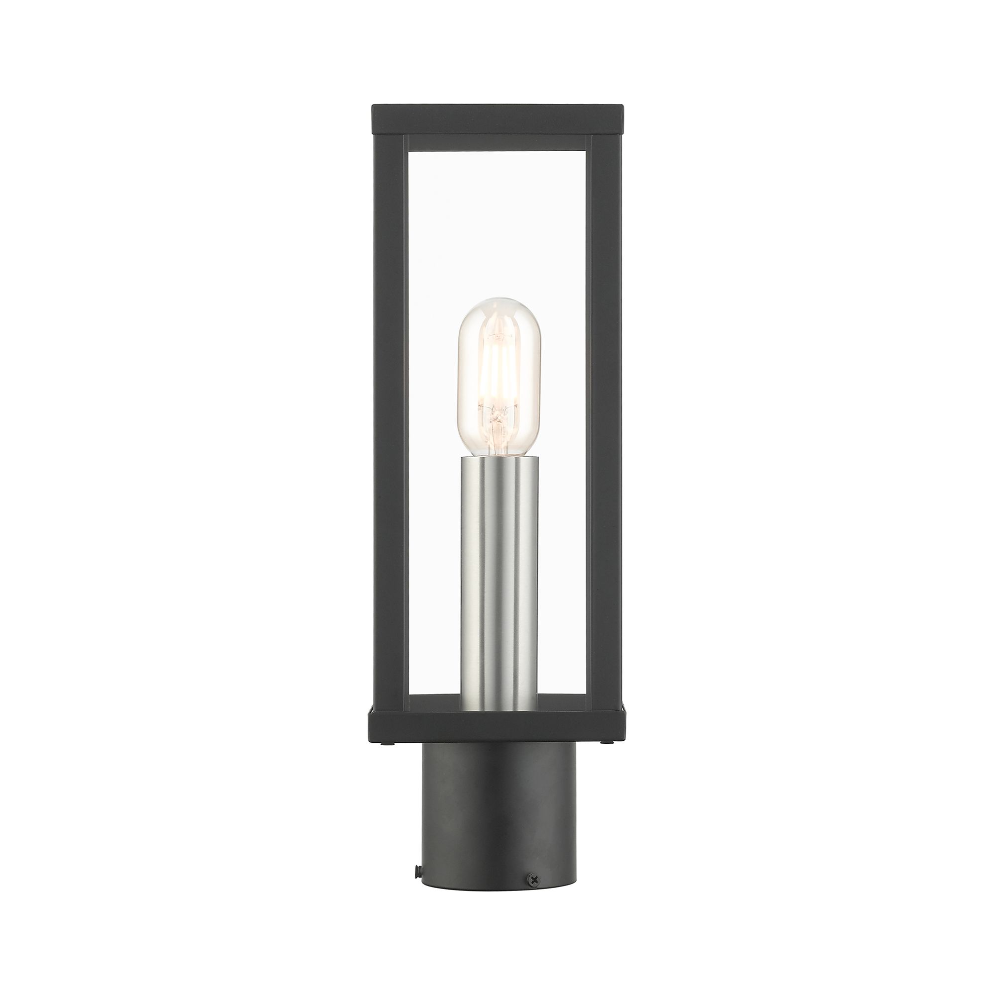 Image 4 1 Light Black Outdoor Post Top Lantern with Brushed Nickel Finish Accents more views