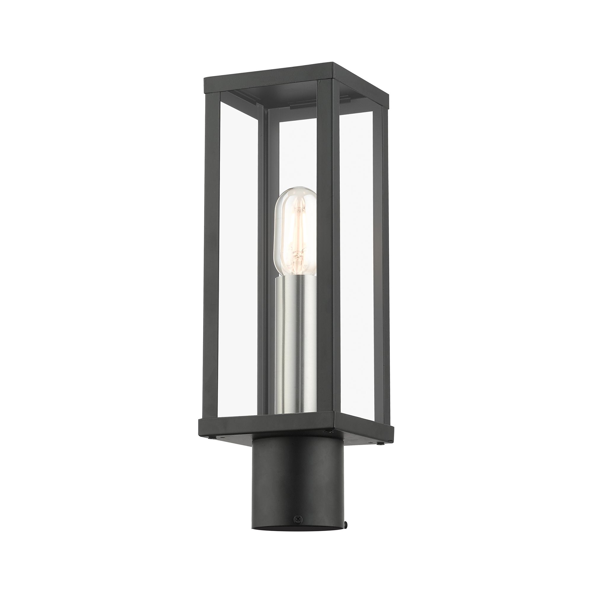 Image 5 1 Light Black Outdoor Post Top Lantern with Brushed Nickel Finish Accents more views