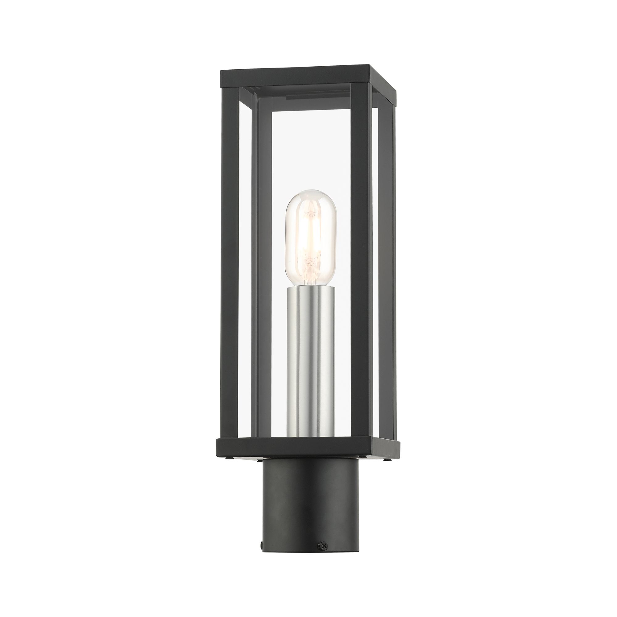 Image 6 1 Light Black Outdoor Post Top Lantern with Brushed Nickel Finish Accents more views