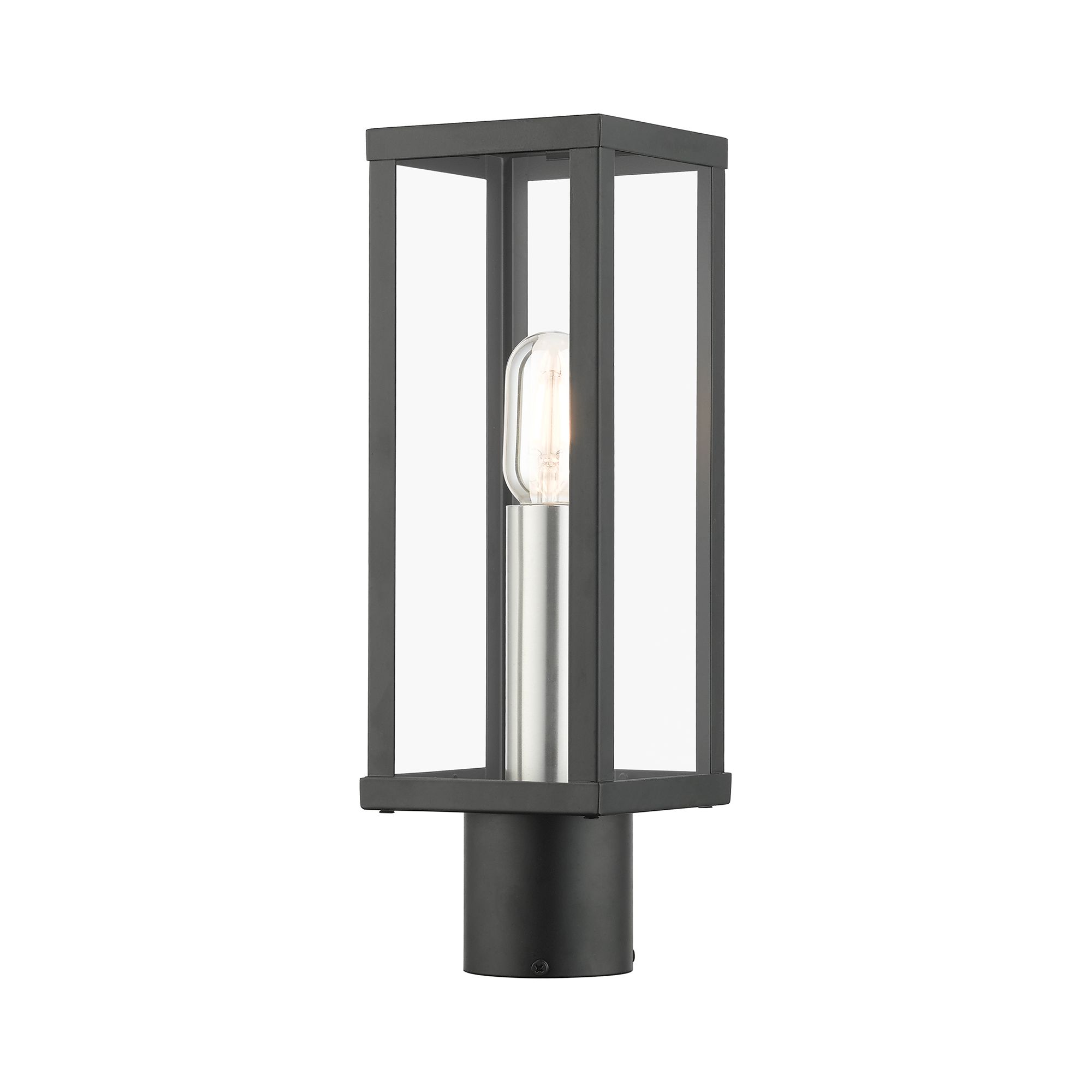 Image 7 1 Light Black Outdoor Post Top Lantern with Brushed Nickel Finish Accents more views